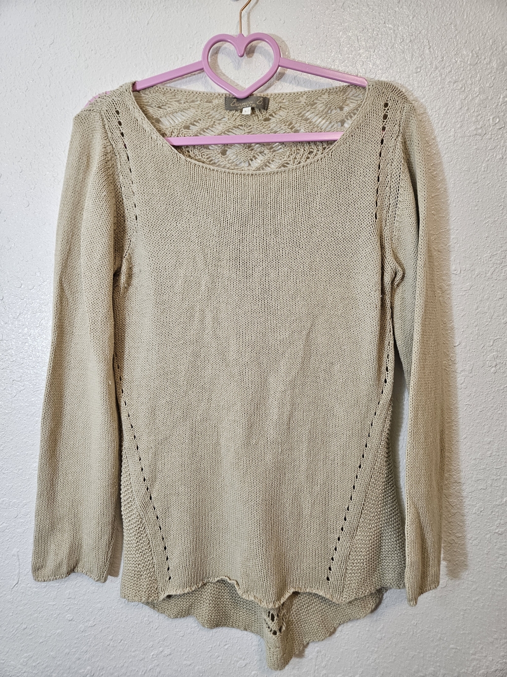 Bianca B Cream Open Knit Scoop Neck Sweater Made In Italy Large